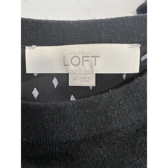 Ann Taylor LOFT Mixed Media Sweater~Size M~Black White Diamond Split Back L5 23 - Picture 10 of 11